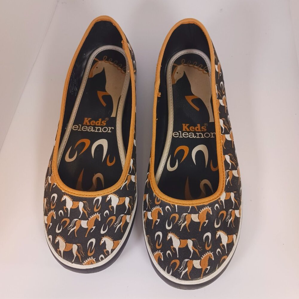 Keds Eleanor Women's Shoes Flats Horses Black Brown Size 9 Canvas Slip-on Boho